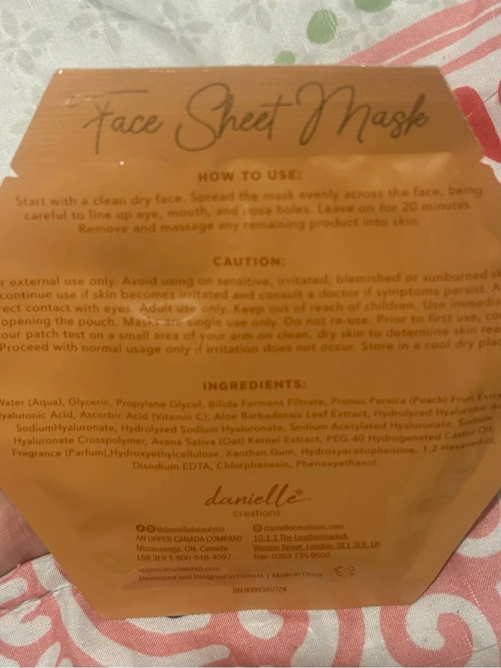 (3/$20) Rejuvenating Hydrating Face Sheet Mask - Peach & Vitamin C (Orange)